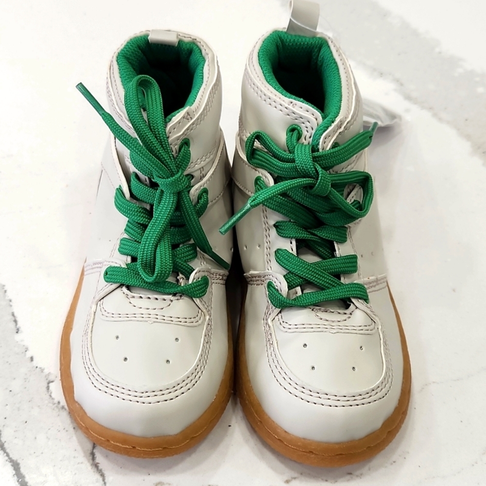 GAP Toddler High Top Sneakers Size 10 Kids White Green Lace Up NWT